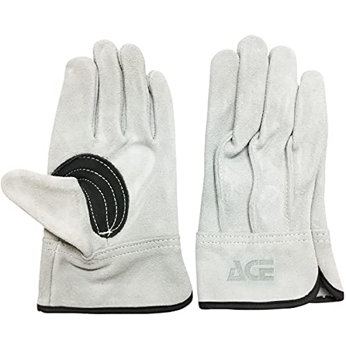 (エース) 作業手袋 牛床革手袋 外縫い 黒アテ付 Mサイズ AG4601 AAグレード床革使用
