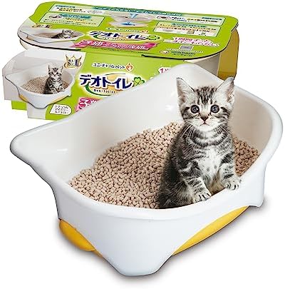 デオトイレ本体セット (約1か月分 猫砂・シート付) 猫用トイレ本体 子猫~5kgの成猫用 ナチュラルアイボリー&イエロー