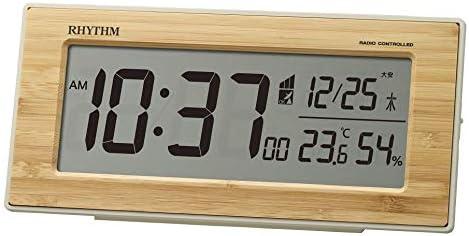 リズム(RHYTHM) 目覚まし時計 電波時計 天然竹材使用(竹板貼り) 温度 湿度 カレンダー 10x21.8x5cm 8RZ212SR06