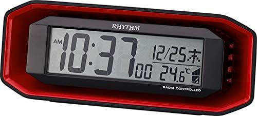 リズム(RHYTHM) 電波時計 目覚まし時計 大音量 電子音 アラーム デジタル レッド 7.2x18.3x6.4cm 8RZ220SR01