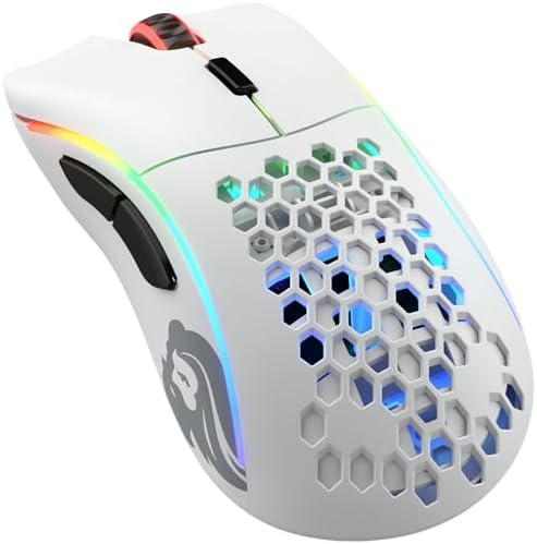 Glorious グロリアス モデルd ワイヤレス ゲーミングマウス 白 無線 エルゴノミクスRGB 6個プログラムボタンDPI 12000 ホワイト マウス サイドボタン ハニカムマウス mouse gaming (69g)