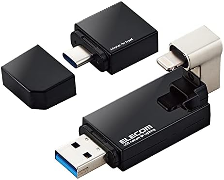 エレコム USBメモリ 128GB iPhone/iPad対応 (MFI認証品) ライトニング Type-C変換アダプタ付 ブラック MF-LGU3B128GBK