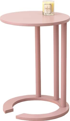 萩原 サイドテーブル ソファサイド テーブル 机 (すぐに手が届く) ナイトテーブル 軽量 高さ56cm 丸 天然木 ピンク VT-7974SP c型
