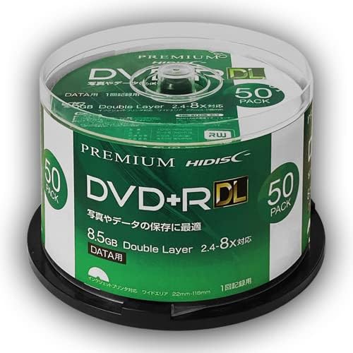 HIDISC データ用 DVD+R DL 片面2層 8.5GB 8倍速対応 1回データ記録用 インクジェットプリンタ対応 50枚 スピンドルケース入り