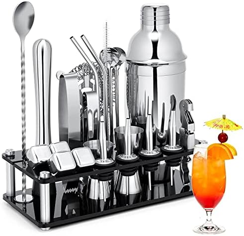 Yoseka カクテルシェイカー 23点セット カクテル セット 道具 550ml カクテル シェイカー セット ステンレス製 cocktail set カクテルセット バーテンダー 初心者用 バーセット 業務 自宅用