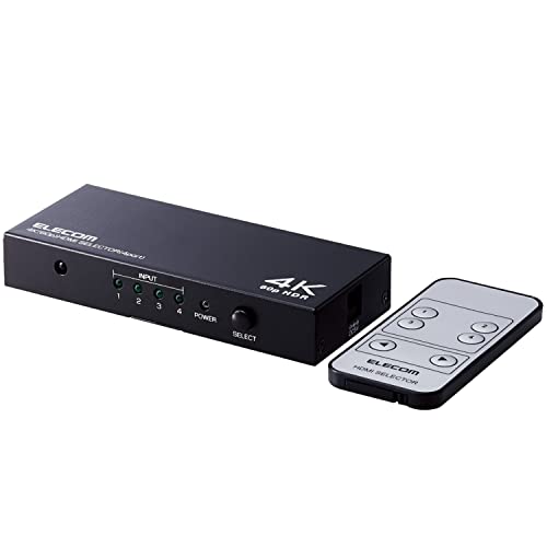 エレコム HDMI切替器 4K 60Hz(18Gbps) 4入力1出力 HDCP2.2対応 手動切替 AC電源付き ブラック DH-SW4KP41BK