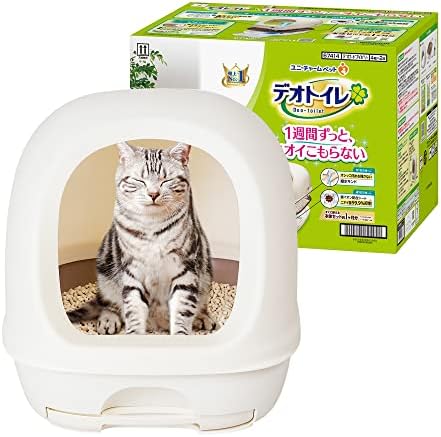 デオトイレ本体セット (約1か月分 猫砂・シート付) 猫用トイレ本体 フード付き ナチュラルアイボリー
