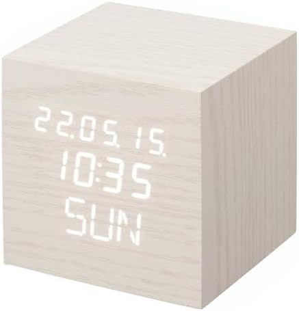 アイリスオーヤマ 目覚まし時計 デジタル 明るさ調整 温度表示 置き時計 省電力モード搭載 キューブ ホワイト ICW-02W-W