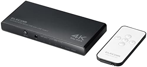 エレコム HDMI切替器 4K60Hz対応 4入力(HDMI×3+USB-C)1出力 専用リモコン付 ( PS5 / PS4 / Nintendo Switch ) 専用ACアダプター付き ブラック DH-SW4KC41BK