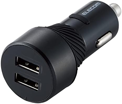 エレコム カーチャージャー シガーソケット USB 2ポート USB-A×2 24W 12V/24V対応 (抜けにくいシリコン付き/おまかせ充電/2台同時充電) (iPhone SE3/SE2/13/12、iPad、Android 各種対応) ブラック E
