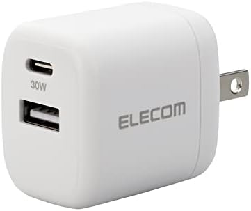 エレコム 急速充電器 Type-C USB PD対応 30W 2ポート (USB-C/USB-A) 小型 軽量 (PD3.0対応/Gan採用/折りたたみ式プラグ) (iPhone15など/iPad/Macbook Air/Surface/その他 PD30W