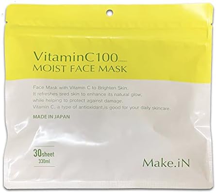 Make.iN Vitamin C 100 MOIST FACE MASK 30枚入 ビタミンC モイスト フェイスマスク パック 日本製 保湿 うるおい スキンケア (1)