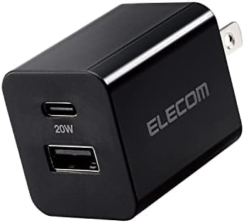 エレコム 充電器 USB PD対応 20W 2ポート (USB-C×1/USB-A×1) 2台同時充電 折りたたみ式プラグ 小型 (iPhone 14/13/12/11/SE3/SE2 Galaxy Pixel Xperia OPPO 等対応) ブラック