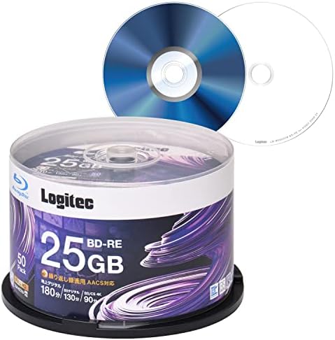 ロジテック BD-RE AACS対応 ブルーレイディスク Blu-ray Disc 2倍速 くり返し録画用 記録用 25GB 記録メディア スピンドルケース 50枚入り LM-BRE25VWS50W
