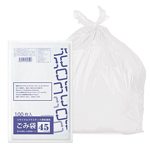 紺屋商事(Konya Corporation) ゴミ袋 白色半透明 45L×100枚 リサイクル原料使用 厚さ0.012mm 横65cm 縦80cm 乳白半透明