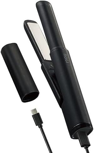 NOGI (ELECOM) ミニストレートヘアアイロン USB給電 14mm 持ち運び ( 3段階調節(190/140/100℃) 秒速ヒーター 海外/機内持ち込み対応 ) 約87g エクステ・ウィッグモード セラミックコーティングプレート 耐熱性キャップ