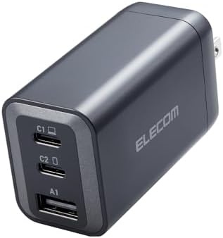エレコム USB PD 充電器 65W 3ポート Type-C USB-A GaN採用 PPS対応 3台同時充電 折りたたみ式プラグ PSE技術基準適合 (iPhone15 iPad Macbook スマートフォン、タブレット、パソコンなど対応) ブラック