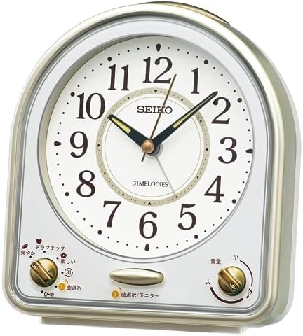 セイコークロック 目覚まし時計 置き時計 アナログ 31曲 メロディ アラーム 薄金色パール・一部白パール 139×126×70mm QM750G
