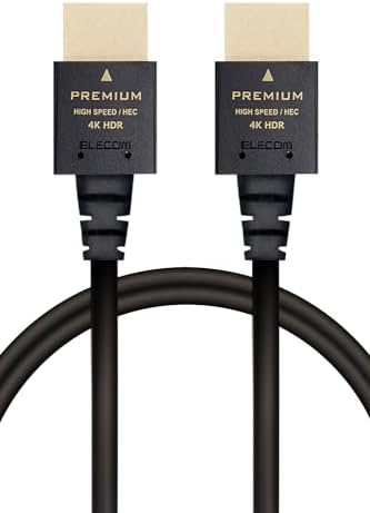 エレコム HDMI ケーブル 2m 細い プレミアム 4K2K(60Hz) (Premium HDMI(R) Cable規格認証済み) 18Gbps テレビ・パソコン・ゲーム機などに eARC 黒 ECDH-HDPES20BK