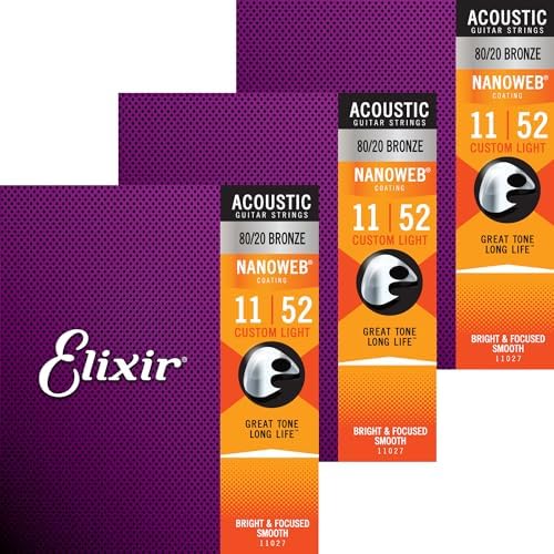 Elixir エリクサー アコースティックギター弦 NANOWEB 80/20ブロンズ Custom Light .011-.052 #11027 3個セット