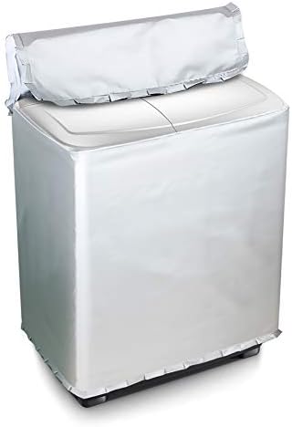 (Mr. You )洗濯機カバー 二層式専用 独立の水入口のデザイン シルバー生地アップグレード (M シルバー)