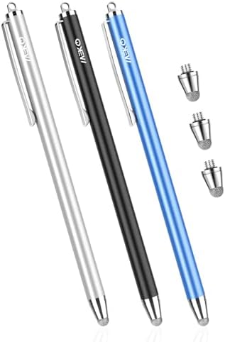 MEKO iPadタッチペン タブレット スマートフォン スタイラスペン iPhone android ツムツム 導電繊維 マイクロニット6mm 3本＋交換ペン先3個＋ストラップ付き（ブルー/ブラック/シルバー） (6MMペン先)