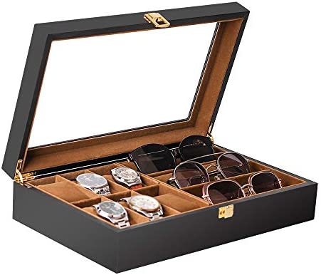 Baskiss 高級木製時計ケース 眼鏡・サングラス収納ボックス 腕時計6本 サングラス3本 収納ボックス コレクションケース ジュエリーボックス