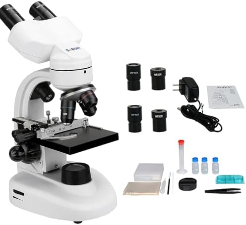 SVBONY SV605 顕微鏡 複合双眼顕微鏡 80x-1600x 双眼実体顕微鏡 生物顕微鏡 広視野 10Xと20X接眼レンズ デュアルフォーカス 6色フィルター LED光源 一体型ステージ 研究用 実験用