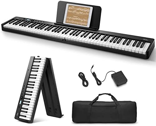 Eastar 電子ピアノ 88鍵盤 キーボード 折り畳み式 軽量 ワイヤレスMIDI機能 タッチレスポンス機能 ペダル&ソフトケース付き DEP-10