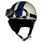 ZK-200 ヘルメット 装飾ゴーグル付きビンテージ（アイボリー/ネイビー）耳あて脱着可 【サイズ】57～60cm未満 125cc以下対応