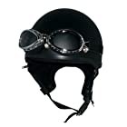 ZK-600 ヘルメット 装飾ビンテージゴーグル付き ハーフジェット（マットブラック）耳あて脱着可 【サイズ】57～60cm未満 125cc以下対応 コンバットヘルメット