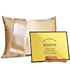 kurevy シルク 枕カバー(ゴールド,50×70cm,1枚)木製コーム付 22匁 両面シルク