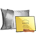 kurevy シルク 枕カバー(シルバー,43×63cm,1枚)木製コーム付 22匁 両面シルク