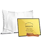 kurevy シルク 枕カバー(ホワイト,50×70cm,1枚)木製コーム付 22匁 両面シルク