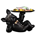 DSFHKUYB家の貯蔵のためのステンレス鋼の皿が付いているフレンチブルドッグの彫刻樹脂の子犬の犬の置物のデスクトップの装飾的な貯金箱,黒