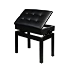 RAKU ピアノイス 楽譜収納付き ベンチ 高低高さ調整可能 無段階ネジ式昇降 幅57cm 奥行35cm 電子ピアノ用椅子 白/黒/黄 (ブラック)