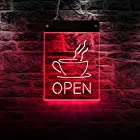 ネオンプレート サイン LED看板 OPEN 標識 coffee 店舗 広告用 電飾 飾り ネオンサイン ライト コーヒー オープン デザイン( 多彩 )