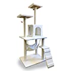 【SHARPTHRee】キャットタワー 猫タワー 150cm スリム 大型猫 据え置き型 ハンモック付き (ホワイト)
