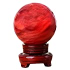 HAMILO 赤水晶 パワーストーン 水晶玉 風水 縁起物 木製台座付属
