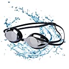 スイミングゴーグル 曇り止め 水泳ゴーグル UVカット ミラーレンズ 紫外線カット 水泳 水漏れ防止 スイムゴーグル 柔らかいシリコーンクッション付き ベルト調節可能 広い視野 (black-1)