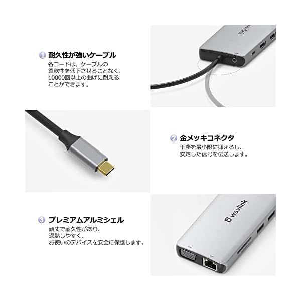 ヤマダモール | WAVLINK ドッキングステーション type c/Dock /USBアダプター/トリプルディスプレイ/【2HDMI/１VGA/4  USB/PD 87W/SD/TF/イーサネット/音声出力】/4K HDMI出力/シングル1920X1080P/6 |  ヤマダデンキの通販ショッピングサイト