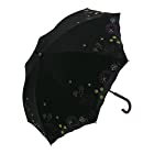 日傘 ショート日傘 完全遮光 遮熱 UVカット フェザー 羽 刺繍 かわず張り 涼しい 晴雨兼用傘 特殊2重張り (ボタニカル・ブラック)