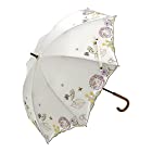 日傘 ショート日傘 完全遮光 遮熱 UVカット フェザー 羽 刺繍 かわず張り 涼しい 晴雨兼用傘 特殊2重張り (ボタニカル・ホワイト)