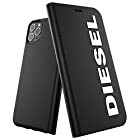 DIESEL iPhone11promaxケース 手帳型 おしゃれ ブランド ロゴ FW20 デザイン（ディーゼル iPhone 11 pro max 手帳型ケース, ブラック/ホワイト)