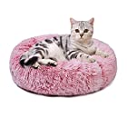 Aurako 40cm 犬ベッド 猫ベッド ふわふわ 丸型 クッション ドーナツペットベッド ぐっすり眠る 猫用 小型犬用 もこもこ 暖かい 滑り止め 防寒 寒さ対策 洗濯可能 子犬 猫用 サイズ選択可 ピンク
