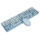 2.4Ghzワイヤレスキーボードとマウスセット-104キーメカニカルフィールキーボード-レトロスタイル-オフィスデスクトップかわいいキーボード-コンピューター用-女の子と女性用(青い)