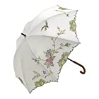 日傘 ショート日傘 完全遮光 遮熱 UVカット フェザー 羽 刺繍 かわず張り 涼しい 晴雨兼用傘 特殊2重張り (花鳥・ホワイト)