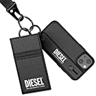 DIESEL iPhone 13 mini 5.4インチ ケース スマホスタンド レザー カードケース付きハンドストラップセット FW21 （ディーゼル iPhone13 mini, ブラック）