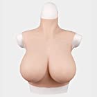 HUWAHUWA社製 女性向け 乳首無し式シリコンバスト女性専用シリコンおっは?い コスプレ（胸部綿充填） (Cカップ＆ファスナー付き, ホワイト)