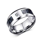 [Rockyu] ジュエリー 人気 アクセサリー ブラックリング メンズ シルバー ステンレス 指輪 21号 幅広 一粒 ダイヤモンド 結婚指輪 シンプルファッションアクセサリー